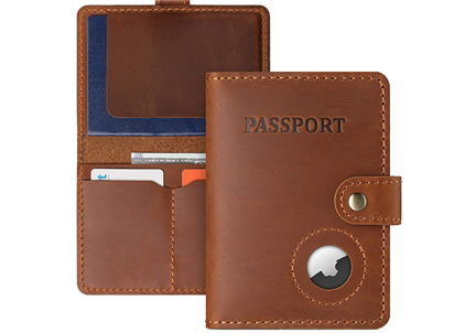 Leather passport cover RFID Blocking AirTag passport holder  (Support OEM/ODM)